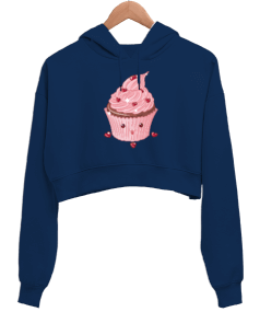 Cupcake Figürlü Kadın Crop Hoodie Kapüşonlu Sweatshirt