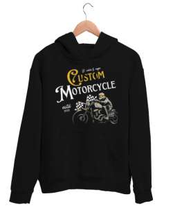 Custom Motorcycle Siyah Unisex Kapşonlu Sweatshirt