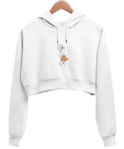 Cute Baby Cat Beyaz Kadın Crop Hoodie Kapüşonlu Sweatshirt