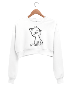 cute cat crop sweatshirt Kadın Crop Sweatshirt