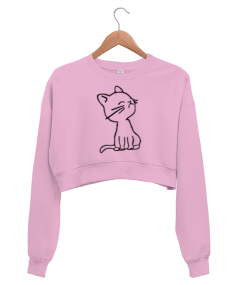 cute cat crop sweatshirt Kadın Crop Sweatshirt