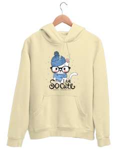 Cute Cat - Sevimli Kedi Krem Unisex Kapşonlu Sweatshirt