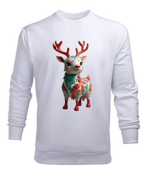 Tisho - Cute Deer Beyaz Erkek Sweatshirt