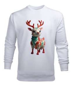 Cute Deer Beyaz Erkek Sweatshirt