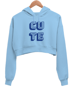 CUTE Kadın Crop Hoodie Kapüşonlu Sweatshirt