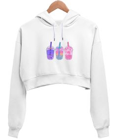 CUTE Kadın Crop Hoodie Kapüşonlu Sweatshirt