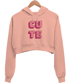 CUTE Kadın Crop Hoodie Kapüşonlu Sweatshirt