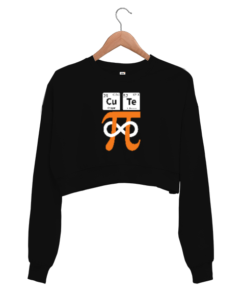 Cute Pi Sembolü Siyah Kadın Crop Sweatshirt