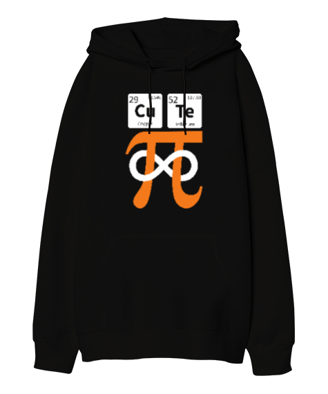 Cute Pi Sembolü Siyah Oversize Unisex Kapüşonlu Sweatshirt