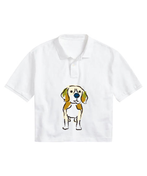 Cute - Sweet Dog - Sevimli Köpek Beyaz Kadın Crop Polo Yaka Tişört