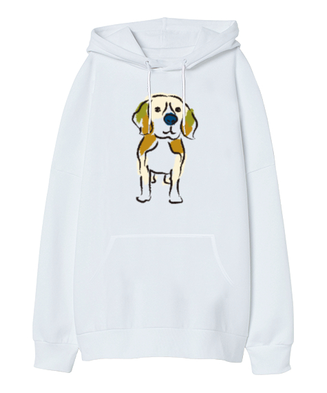 Cute - Sweet Dog - Sevimli Köpek Beyaz Oversize Unisex Kapüşonlu Sweatshirt