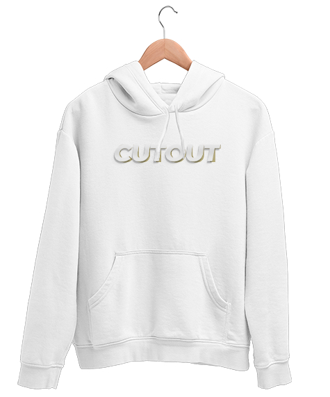 Tisho - Cutout - Kesme Yazı Efekt - Effect Beyaz Unisex Kapşonlu Sweatshirt