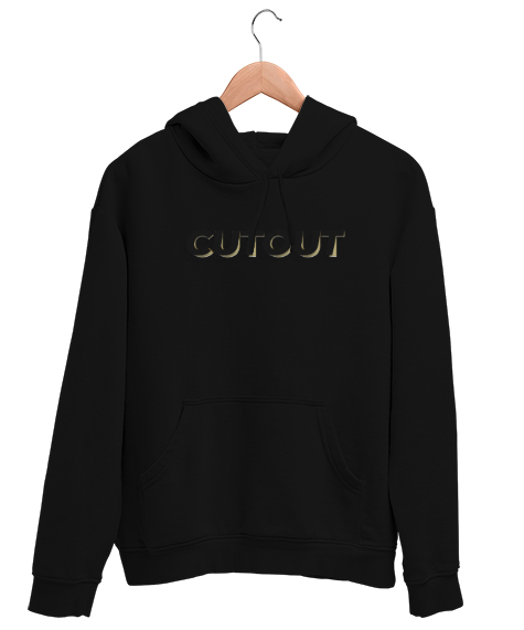 Tisho - Cutout - Kesme Yazı Efekt - Effect Siyah Unisex Kapşonlu Sweatshirt