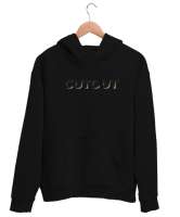 Cutout - Kesme Yazı Efekt - Effect Siyah Unisex Kapşonlu Sweatshirt - Thumbnail