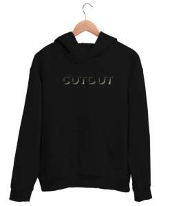 Cutout - Kesme Yazı Efekt - Effect Siyah Unisex Kapşonlu Sweatshirt