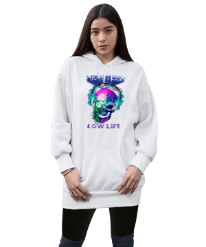 Cyberpunk - High Tech Low Life Kadın Uzun Hoodie Kapüşonlu Sweatshirt