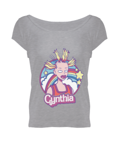 Cynthia Baskılı T-shirt Kadın Geniş Yaka Tişört