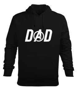 Dad Avengers, Babalar Günü Baskılı Siyah Erkek Kapüşonlu Hoodie Sweatshirt