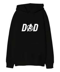 Dad Avengers, Babalar Günü Baskılı Siyah Oversize Unisex Kapüşonlu Sweatshirt