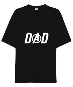 Dad Avengers, Babalar Günü Baskılı Siyah Oversize Unisex Tişört