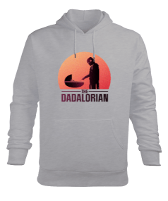 Dadalorian Grobu Baby Yoda Mandalorian Baskılı Gri Erkek Kapüşonlu Hoodie Sweatshirt