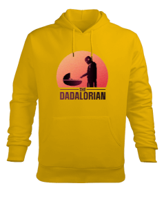 Dadalorian Grobu Baby Yoda Mandalorian Baskılı Sarı Erkek Kapüşonlu Hoodie Sweatshirt