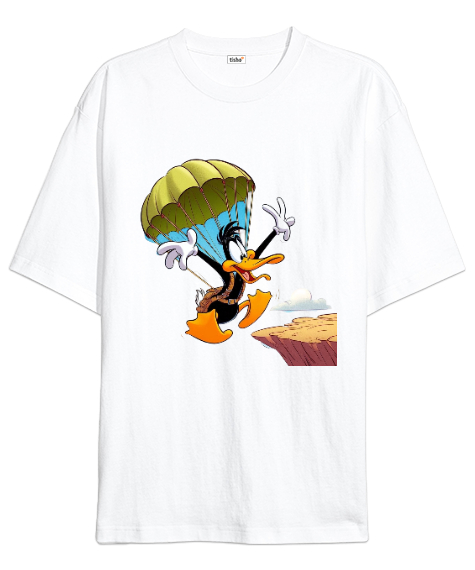 Tisho - Daffy Duck Beyaz Oversize Unisex Tişört