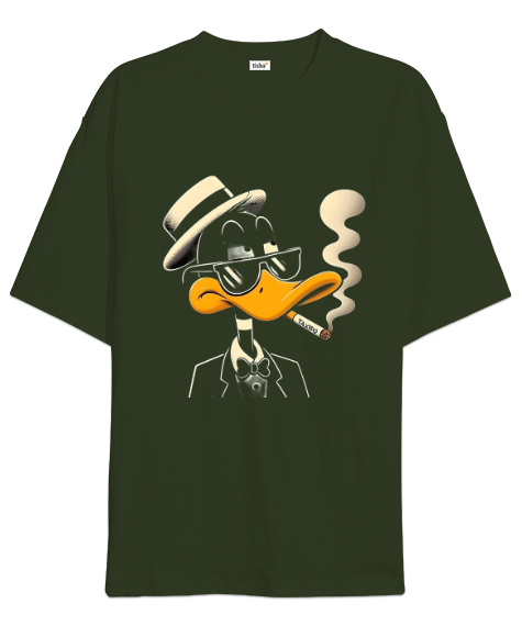 Tisho - Daffy Duck Haki Haki Yeşili Oversize Unisex Tişört