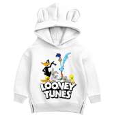 DAFFY DUCK VE BUGS BUNNY Beyaz Unisex Çocuk Ayı Hoodie Kapşonlu - Thumbnail