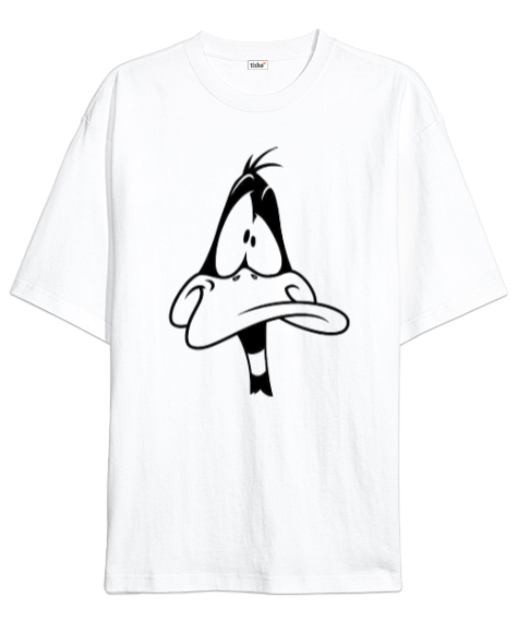 Tisho - Daffy Silüet Beyaz Oversize Unisex Tişört