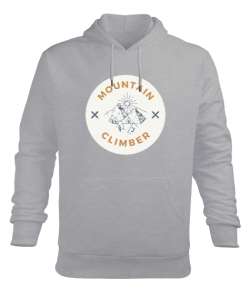 Dağ Tırmanışı Dağcılık Özel Tasarım Gri Erkek Kapüşonlu Hoodie Sweatshirt