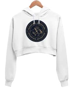 Dağ ve Macera Özel Kampçı ve Dağcı Tasarımı Beyaz Kadın Crop Hoodie Kapüşonlu Sweatshirt