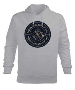 Dağ ve Macera Özel Kampçı ve Dağcı Tasarımı Gri Erkek Kapüşonlu Hoodie Sweatshirt