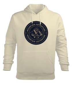 Dağ ve Macera Özel Kampçı ve Dağcı Tasarımı Krem Erkek Kapüşonlu Hoodie Sweatshirt