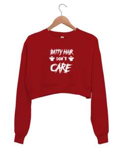 Dağınık Saçlar Umurumda Değil Kırmızı Kadın Crop Sweatshirt