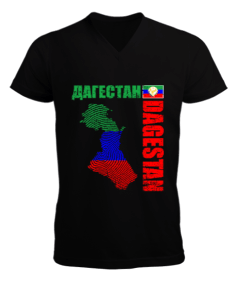 Dağıstan,Kafkas,Dağıstan Bayrağı,Dağıstan logosu. Erkek Kısa Kol V Yaka Tişört