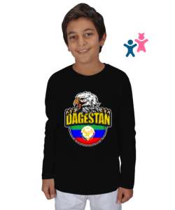 Dağıstan,Kafkas,Dağıstan Bayrağı,Dağıstan logosu. Siyah Çocuk Unisex Uzunkollu