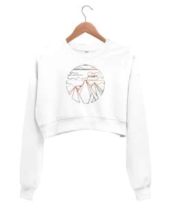 Dağlar ve Bulutlar - Yüksekler Beyaz Kadın Crop Sweatshirt