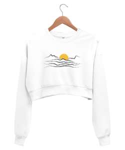 Dağların Ardı Güneş Beyaz Kadın Crop Sweatshirt