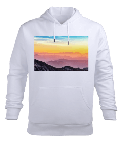 DAĞLARIN SİLÜETİ TASARIMLI ERKEK SWEATSHİRT Erkek Kapüşonlu Hoodie Sweatshirt