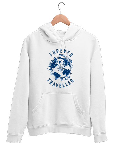 Tisho - Daima Gezgin - Seyahat - Traveller Beyaz Unisex Kapşonlu Sweatshirt