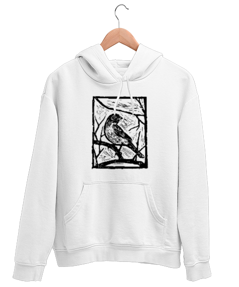 Tisho - Daldaki Kuş - Bird Beyaz Unisex Kapşonlu Sweatshirt