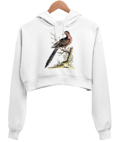 Daldaki Kuş Kadın Crop Hoodie Kapüşonlu Sweatshirt