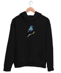 daldaki renkli kuş Siyah Unisex Kapşonlu Sweatshirt