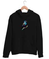 daldaki renkli kuş Siyah Unisex Kapşonlu Sweatshirt - Thumbnail