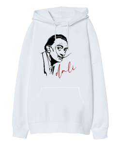 Dali Beyaz Oversize Unisex Kapüşonlu Sweatshirt