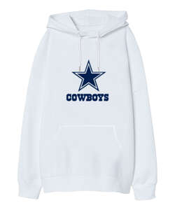 Dallas Cowboys NFL 01 Baskılı Beyaz Oversize Unisex Kapüşonlu Sweatshirt