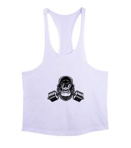 Dambılı ısıran güçlü gözlüklü cool orangutan fitness motivasyon Beyaz Erkek Tank Top Atlet