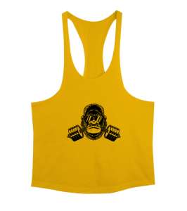 Dambılı ısıran güçlü gözlüklü cool orangutan fitness motivasyon Sarı Erkek Tank Top Atlet