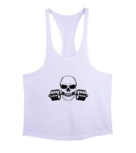 Dambılı ısıran güçlü kurukafa fitness motivasyon Beyaz Erkek Tank Top Atlet